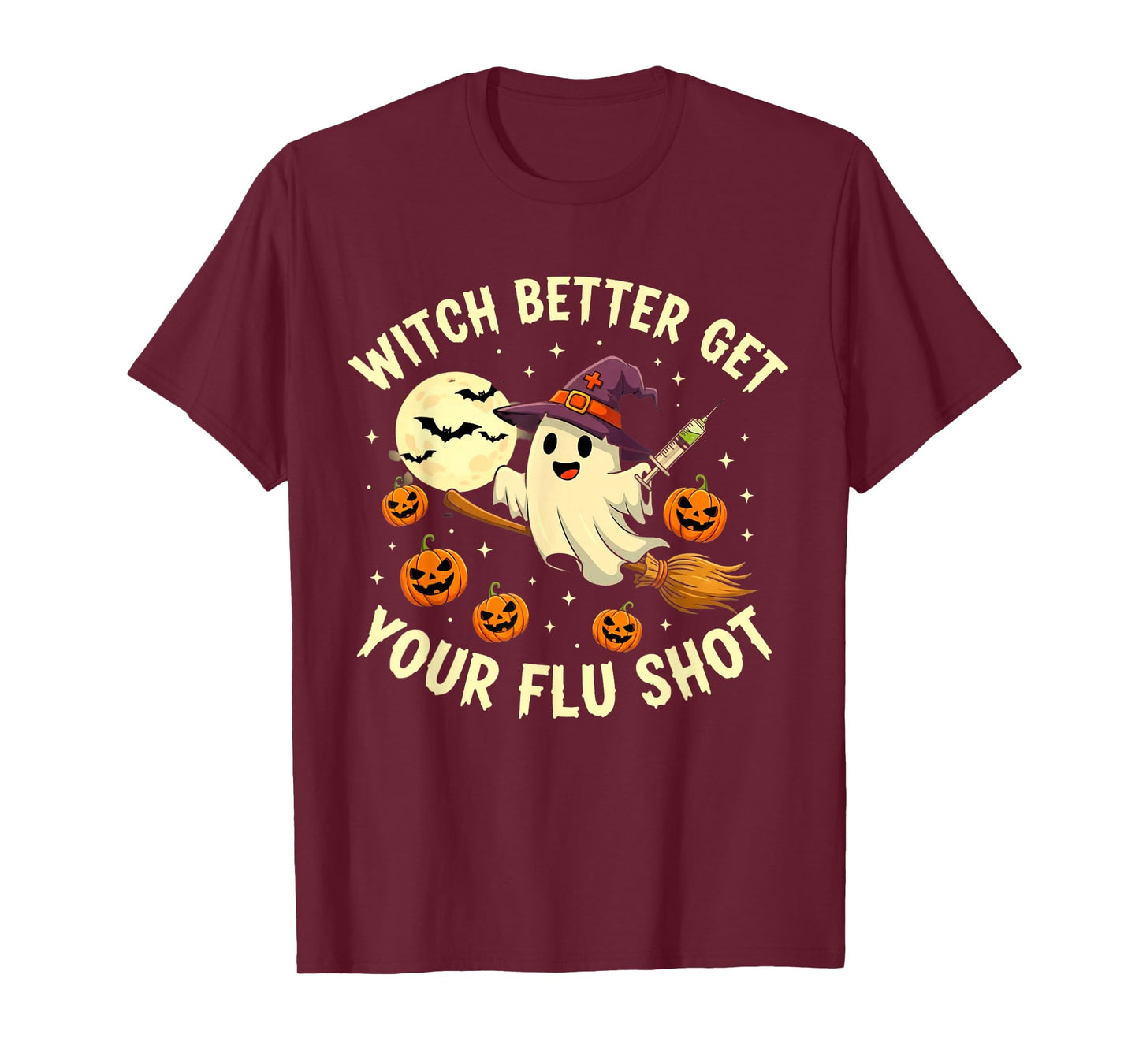 Halloween Witch Ghost Flu Shot Funny Nurse Vaccination Spook T-Shirt