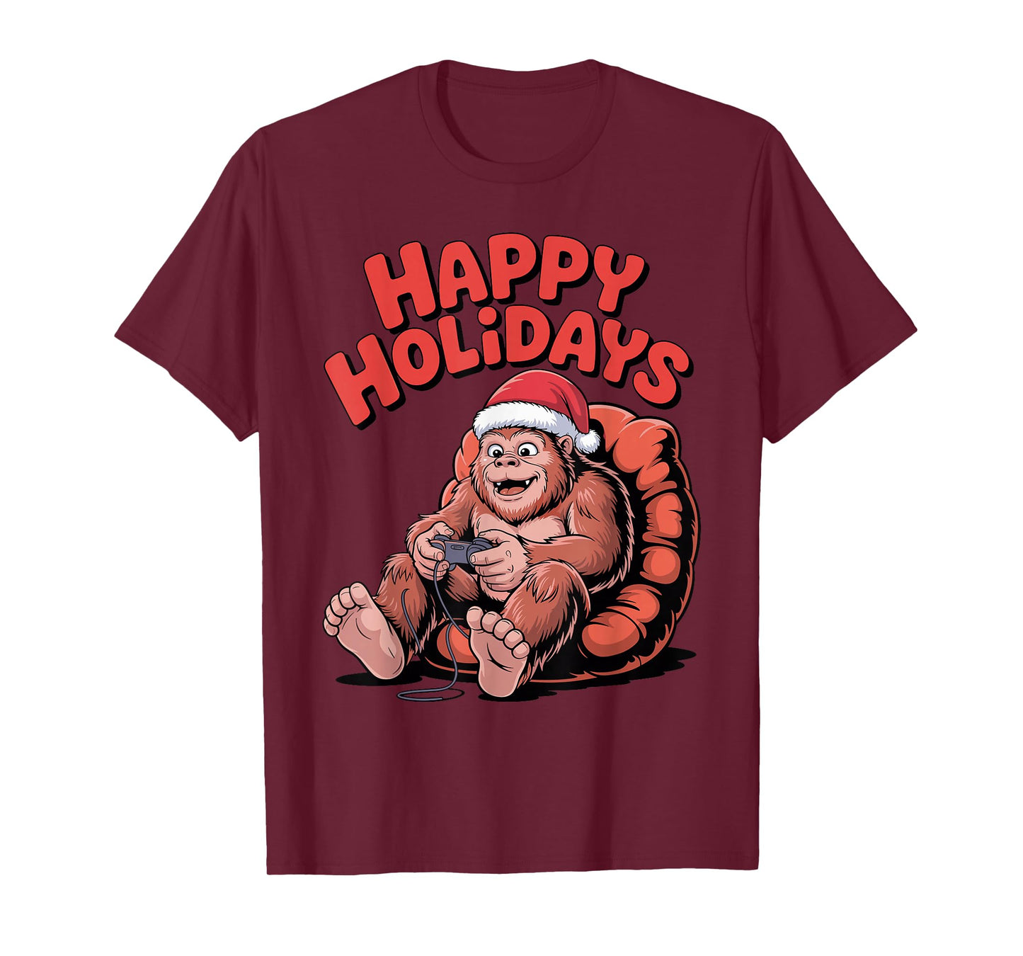 Bigfoot Gaming Christmas Funny Sasquatch Video Gamer Holiday T-Shirt