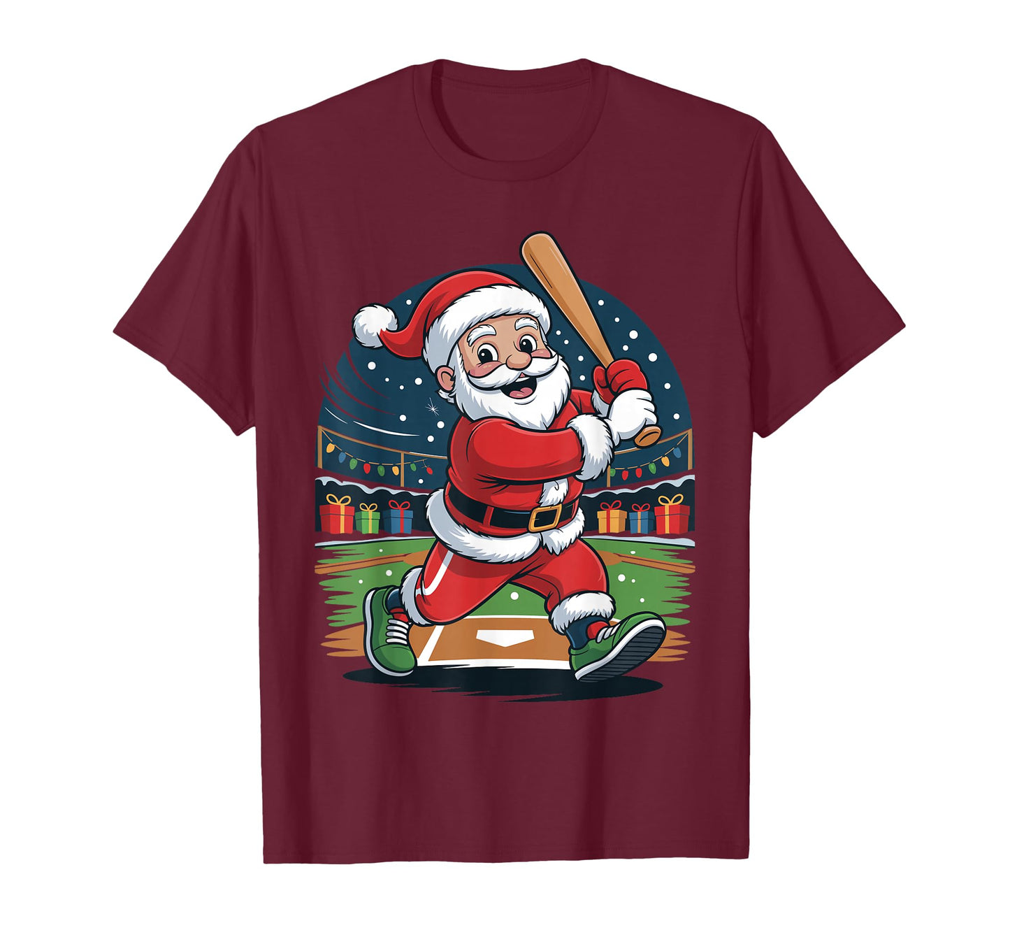 Santa Playing Baseball Funny Holiday Christmas Xmas Pajama T-Shirt