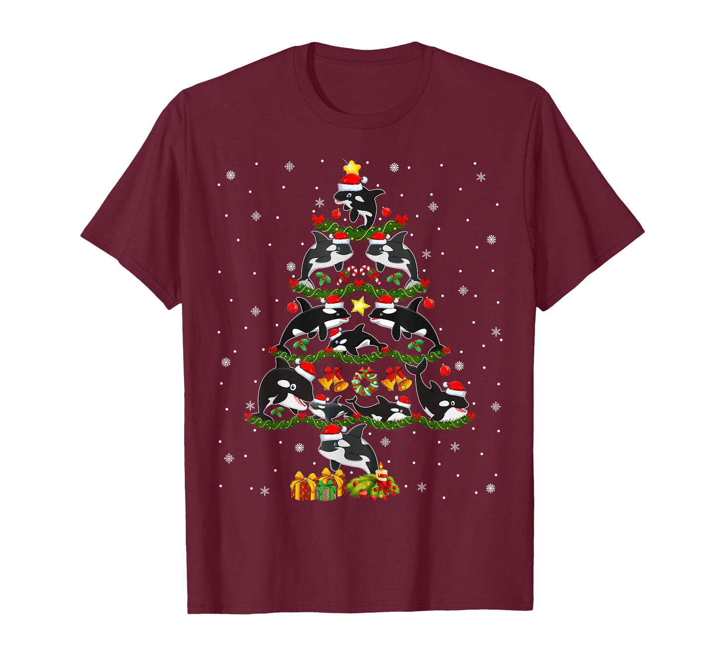 Orca Whale Christmas Tree Lights Holiday Santa Orca Xmas T-Shirt