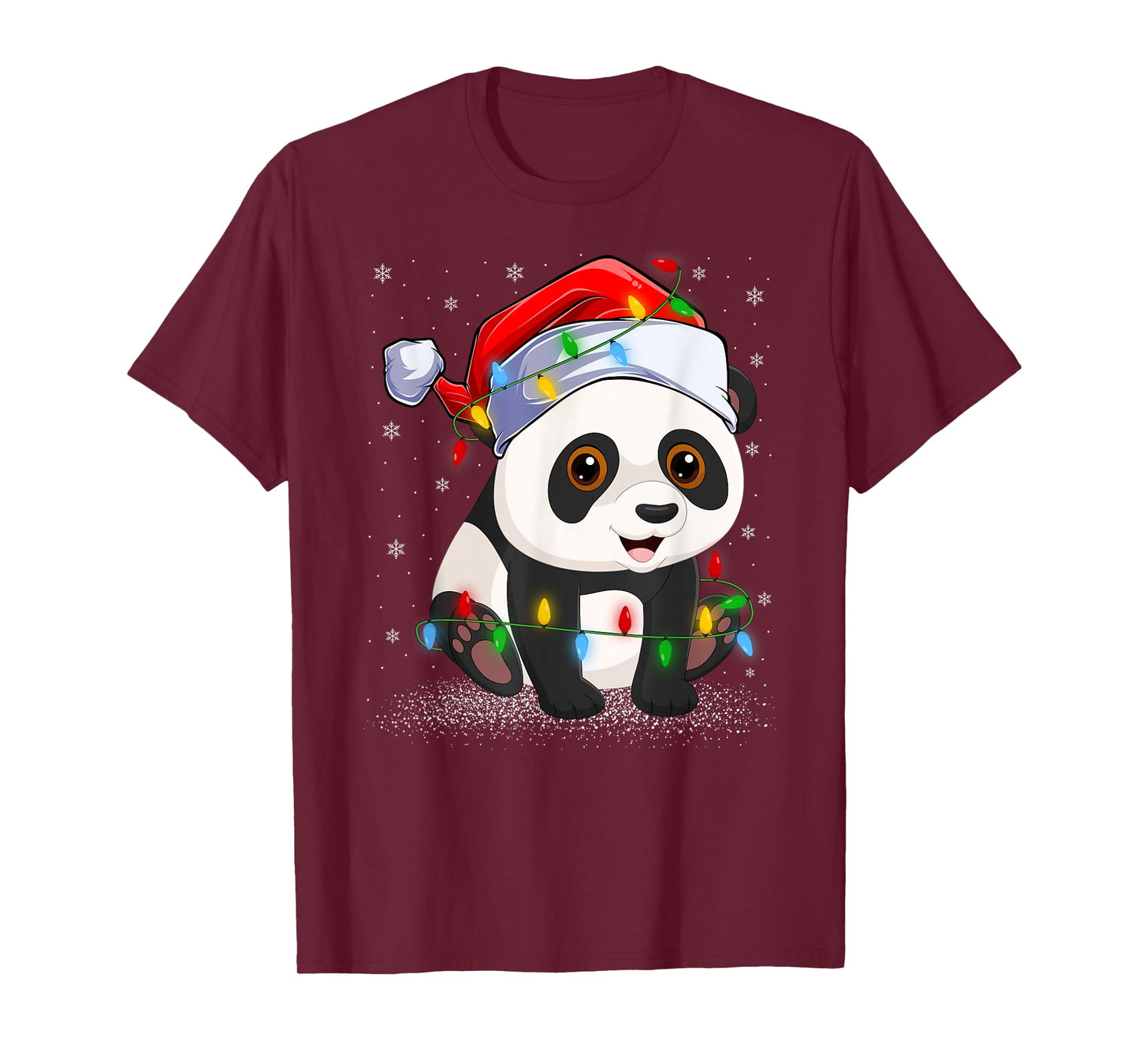 Panda Christmas Lights Sweater Santa Hat Panda Xmas T-Shirt