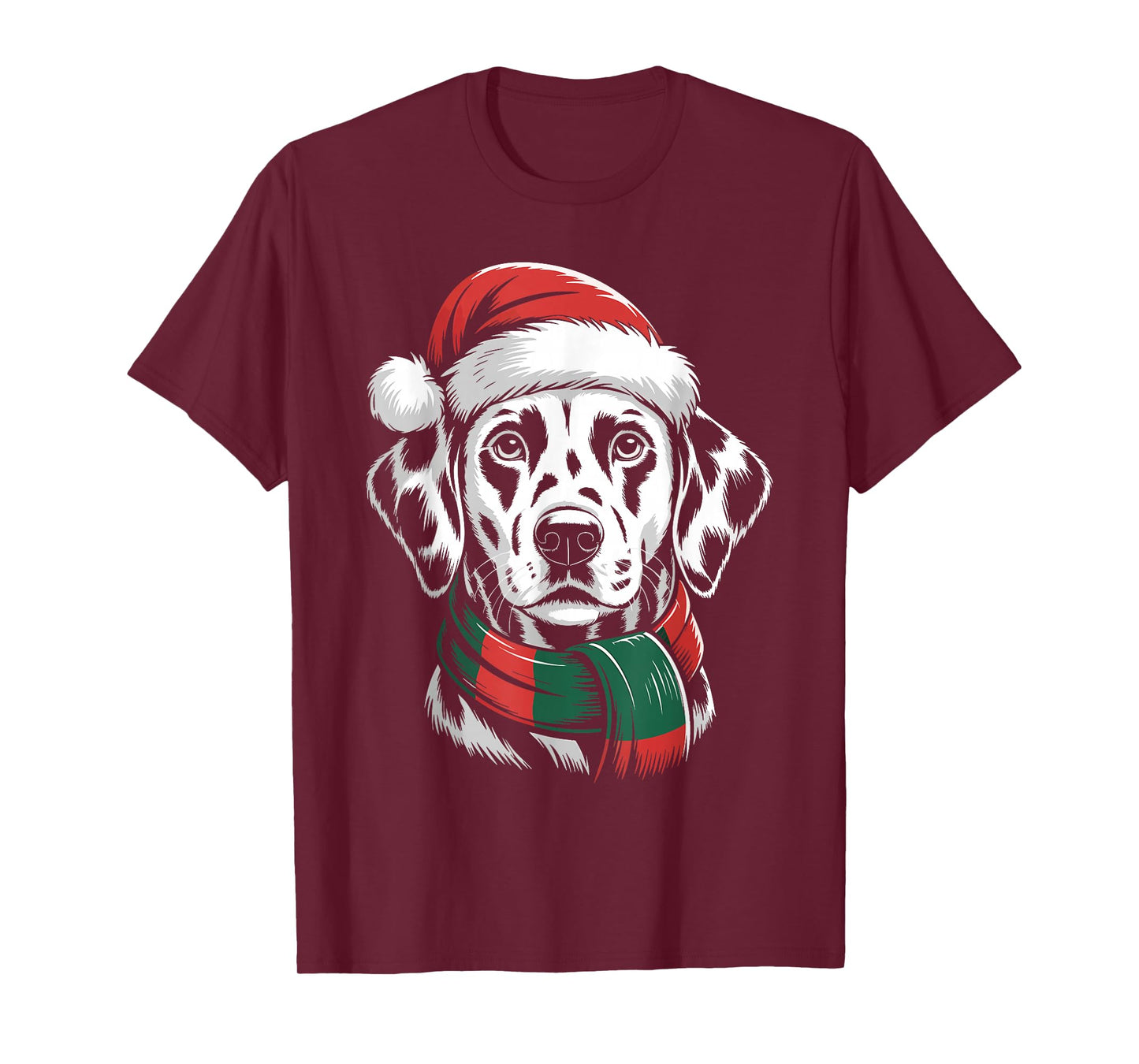 Dalmatian Dog Xmas Santa Hat Scarf Christmas Costume T-Shirt
