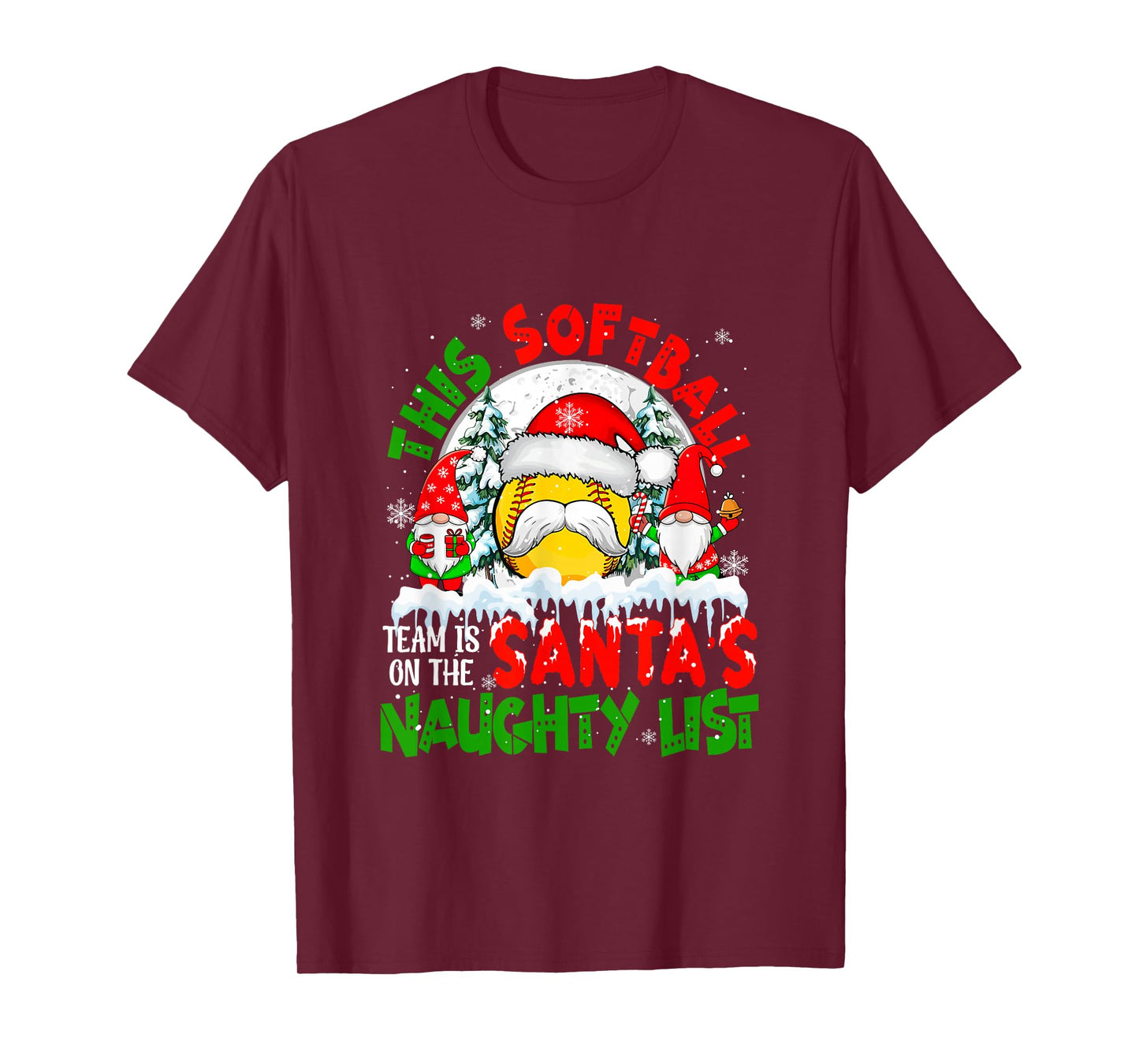 Softball Team is On Santa's Xmas Naughty List Funny Players T-Shirt