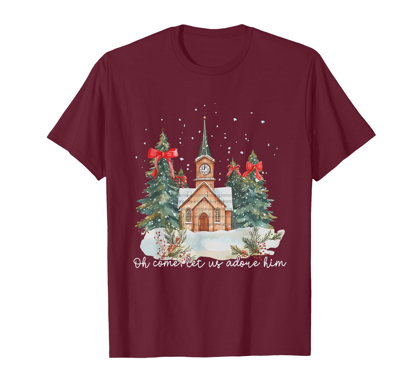 Vintage Oh Come Let Us Adore Him Coquette Xmas Pine Tree T-Shirt