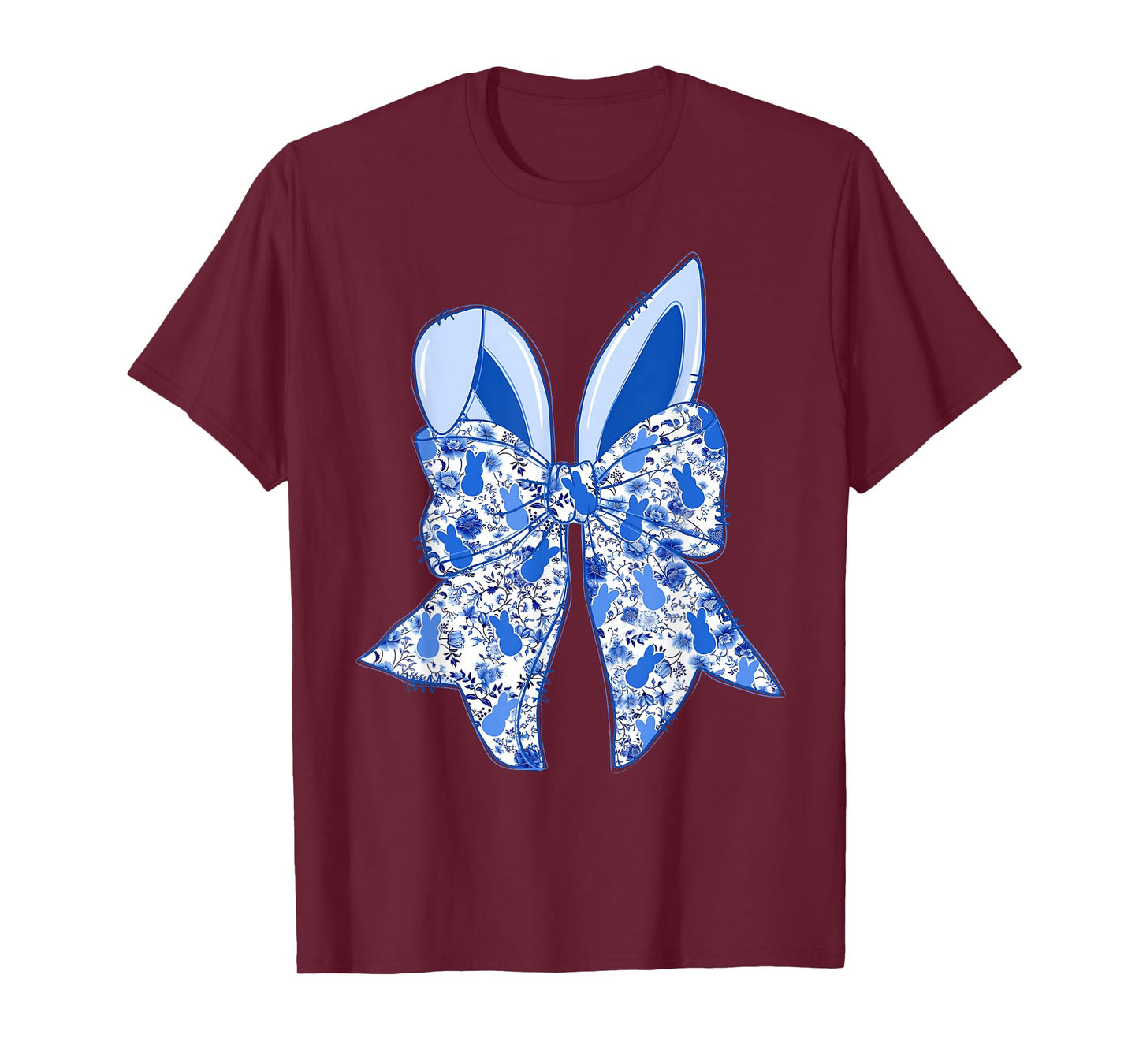 Chinoiserie Bunny Rabbit Vintage Blue And White Happy Easter T-Shirt