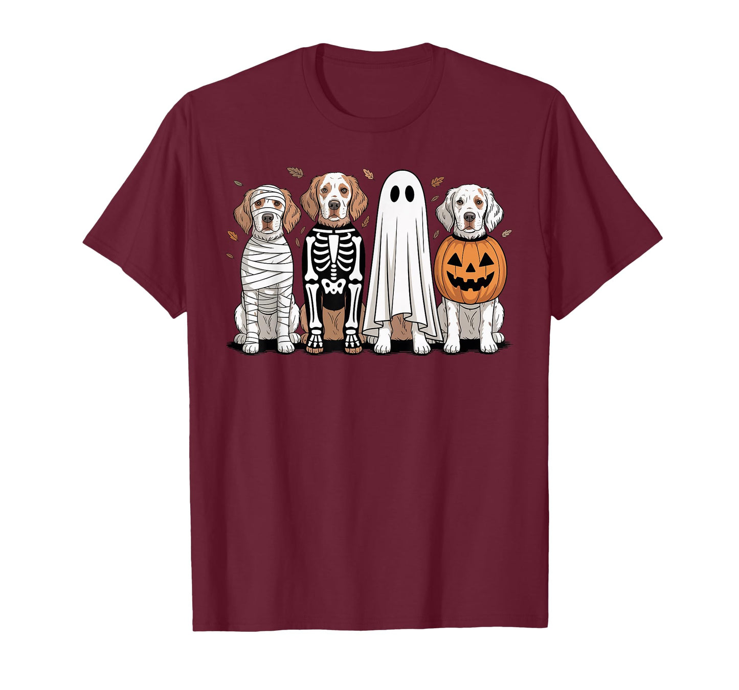 Spooky Ghost English Setter Pumpkin Halloween Dog Skeleton T-Shirt