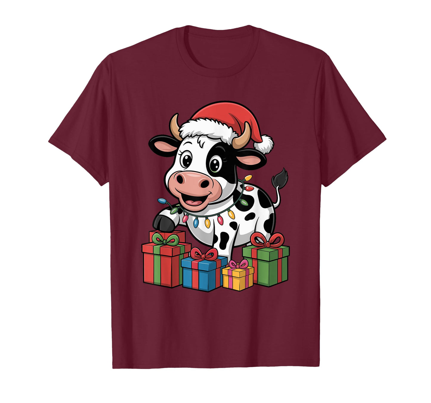 Funny Cow Santa Hat Animals Lovers Ugly Christmas Pajamas T-Shirt