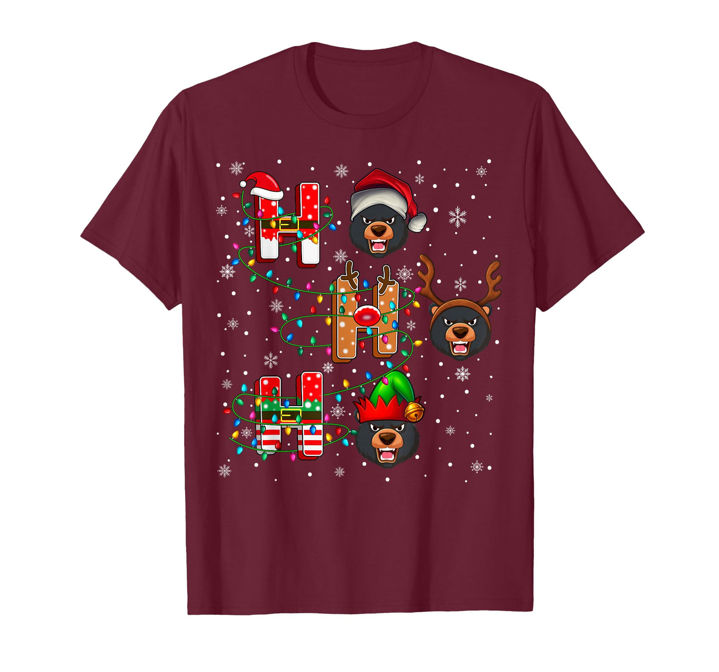 Ho Ho Ho Santa Reindeer Hat Elf Black Bear Animal Christmas T-Shirt