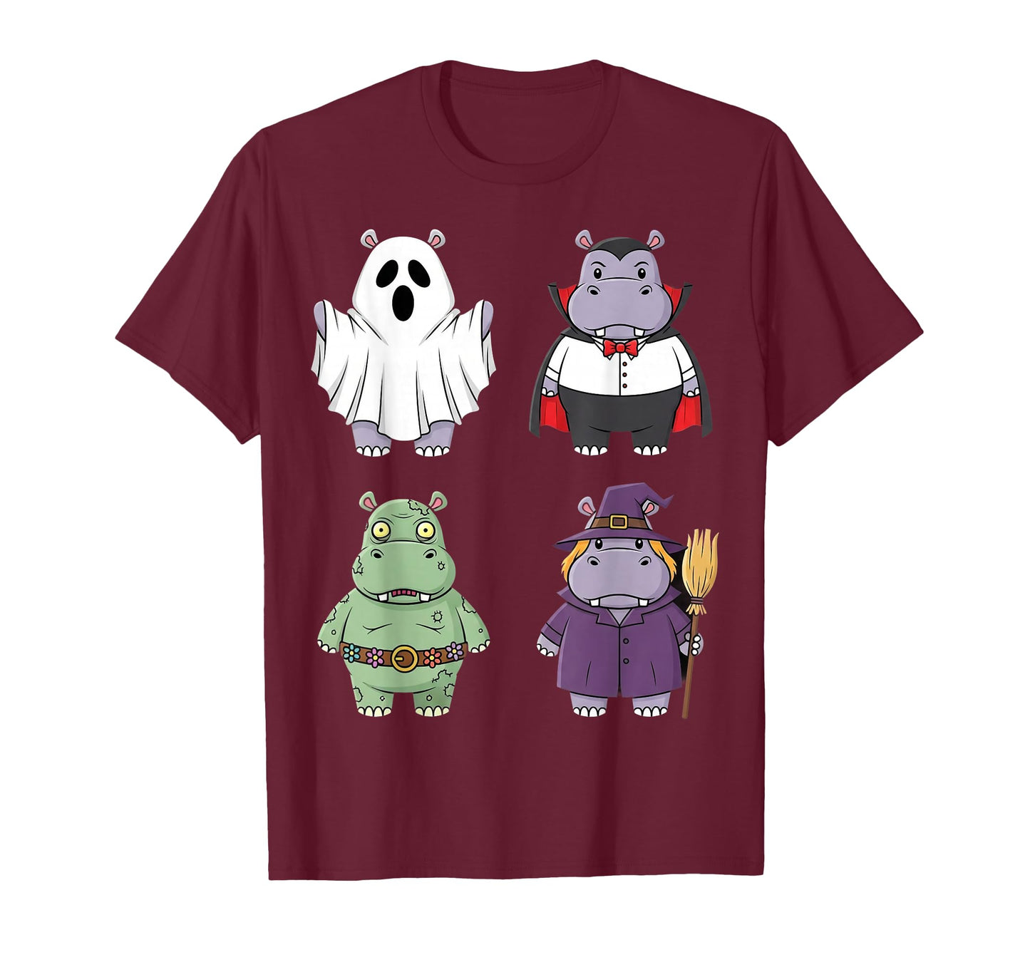 Funny Hippo Ghost Witch Zombie Halloween Costume Boys Girls T-Shirt