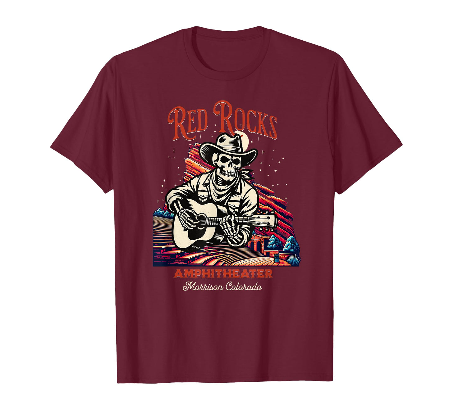 Red Rocks Amphitheater - Skeleton Playing Guitar T-Shirt