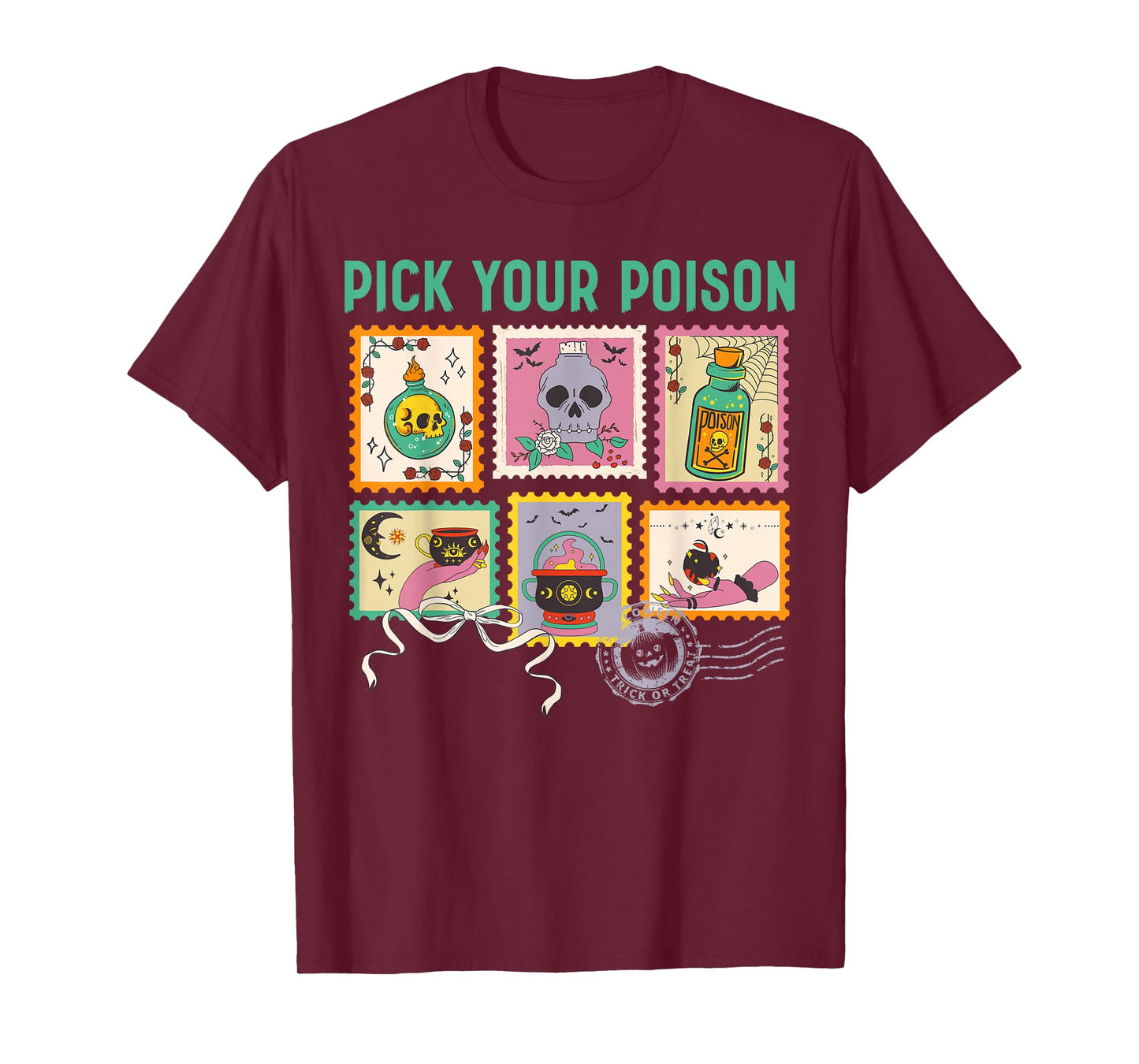 Pick Your Poison Vintage Spooky Season Halloween Stamps T-Shirt