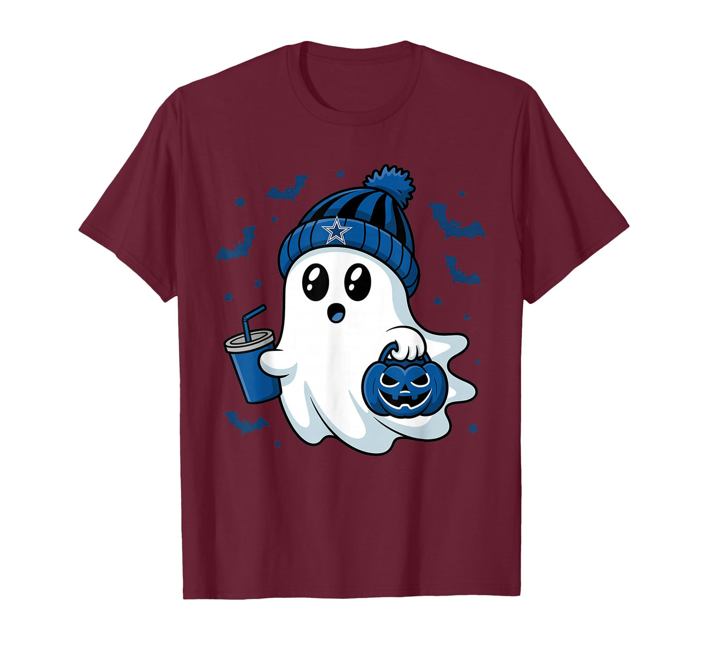 Vintage Dallas Ghost Cute Ghost Halloween Blue Pumpkin T-Shirt