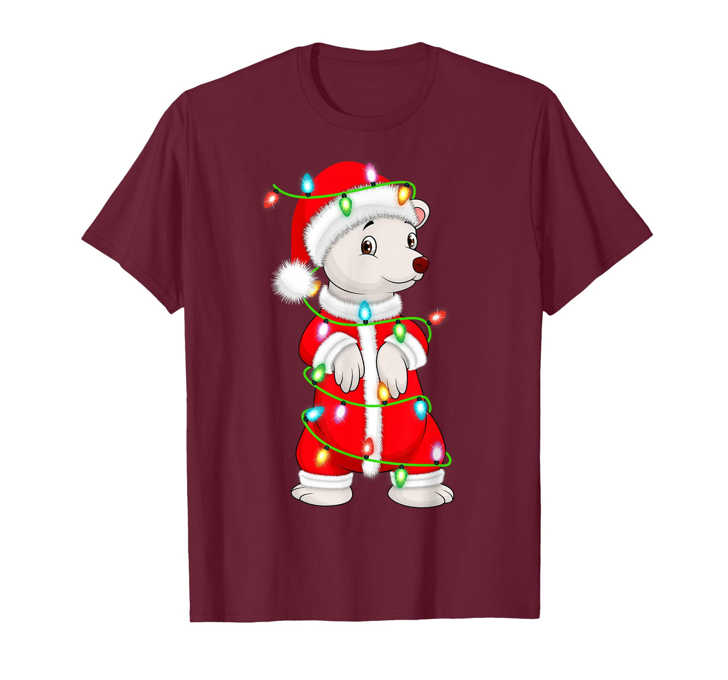 Polar Bear Christmas Lights Santa Costume Cute Animal Xmas T-Shirt