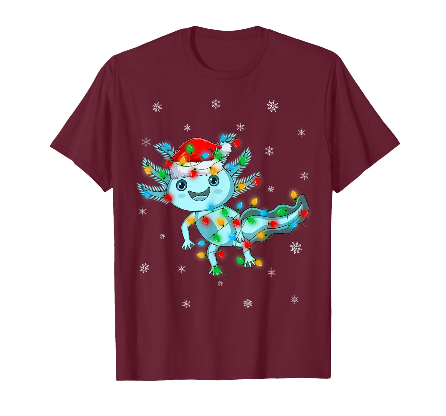 Axolotl Christmas Lights Santa Hat Cute Axolotl Xmas T-Shirt
