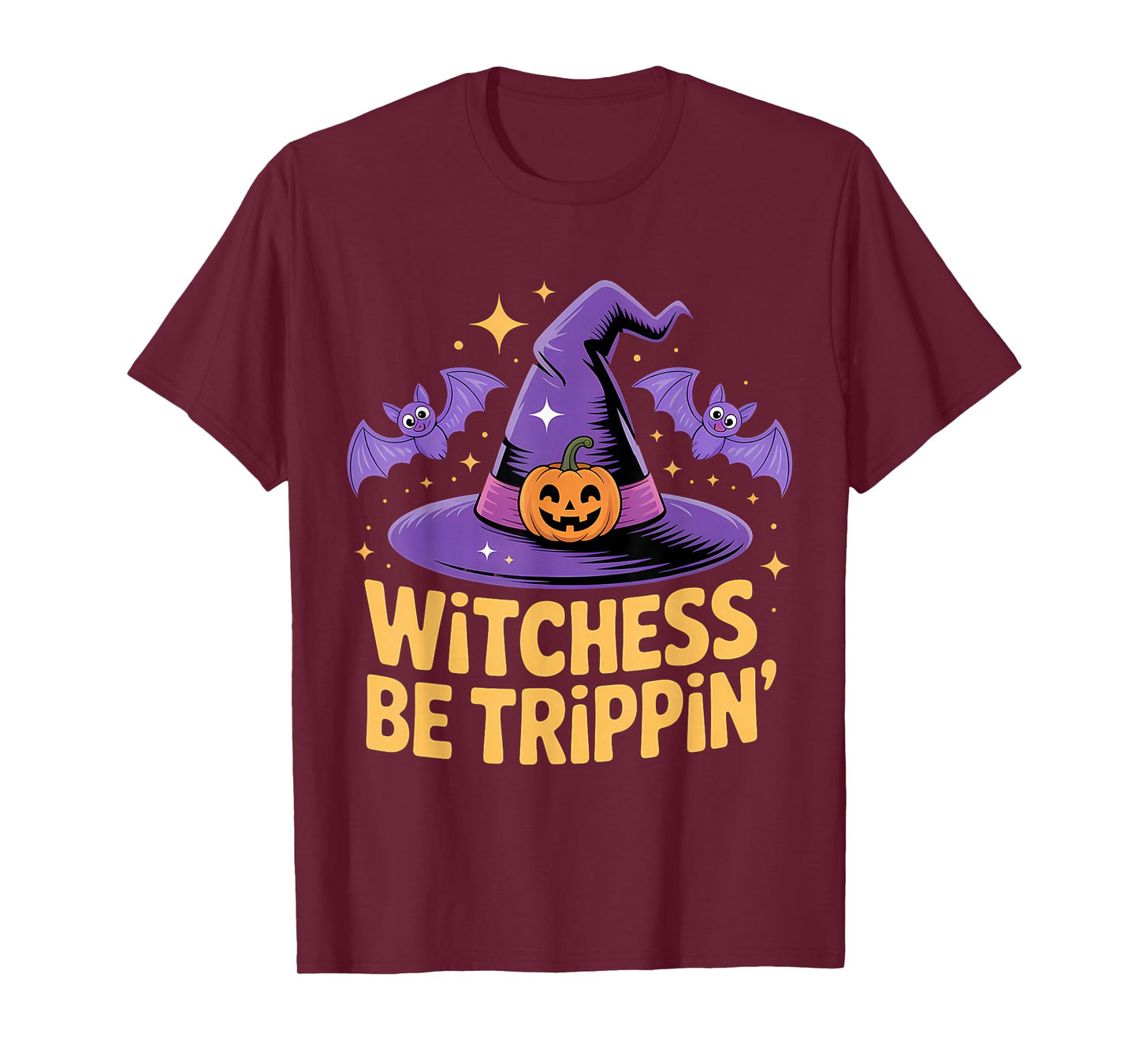 Witchess Be Trippin' Bats Pumpkin Fun T-Shirt