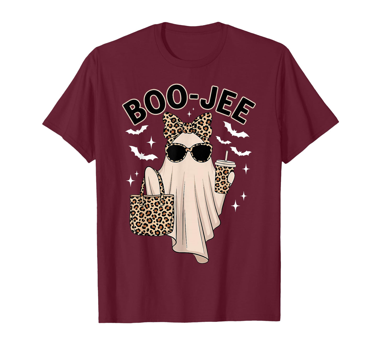 Coquette Leopard Ghost Coffee Boo-JEE Halloween Boujee Ghost T-Shirt
