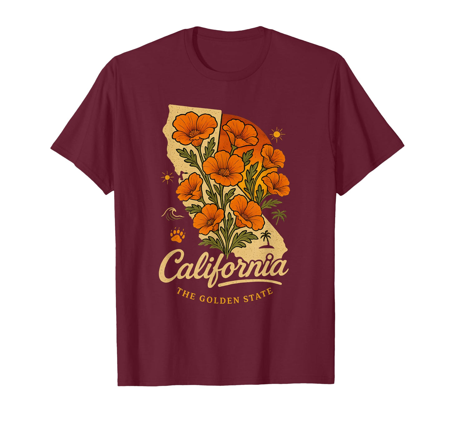 California Poppy Flower Vintage The Golden State Retro T-Shirt