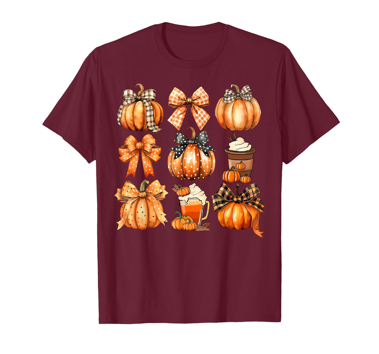Retro Thanksgiving Pumpkin Coquette Bow Pumpkin Spice Plaid T-Shirt