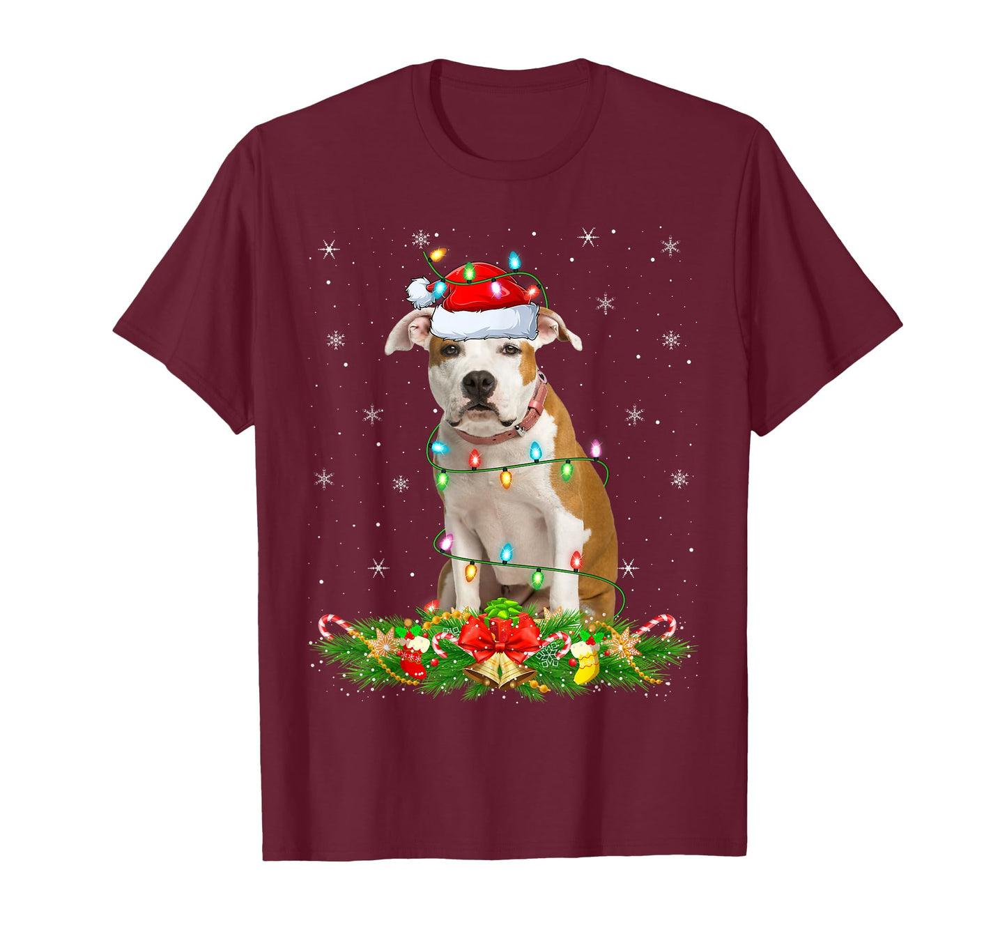 Staffordshire Bull Terrier Dog Christmas Lights Santa Xmas T-Shirt