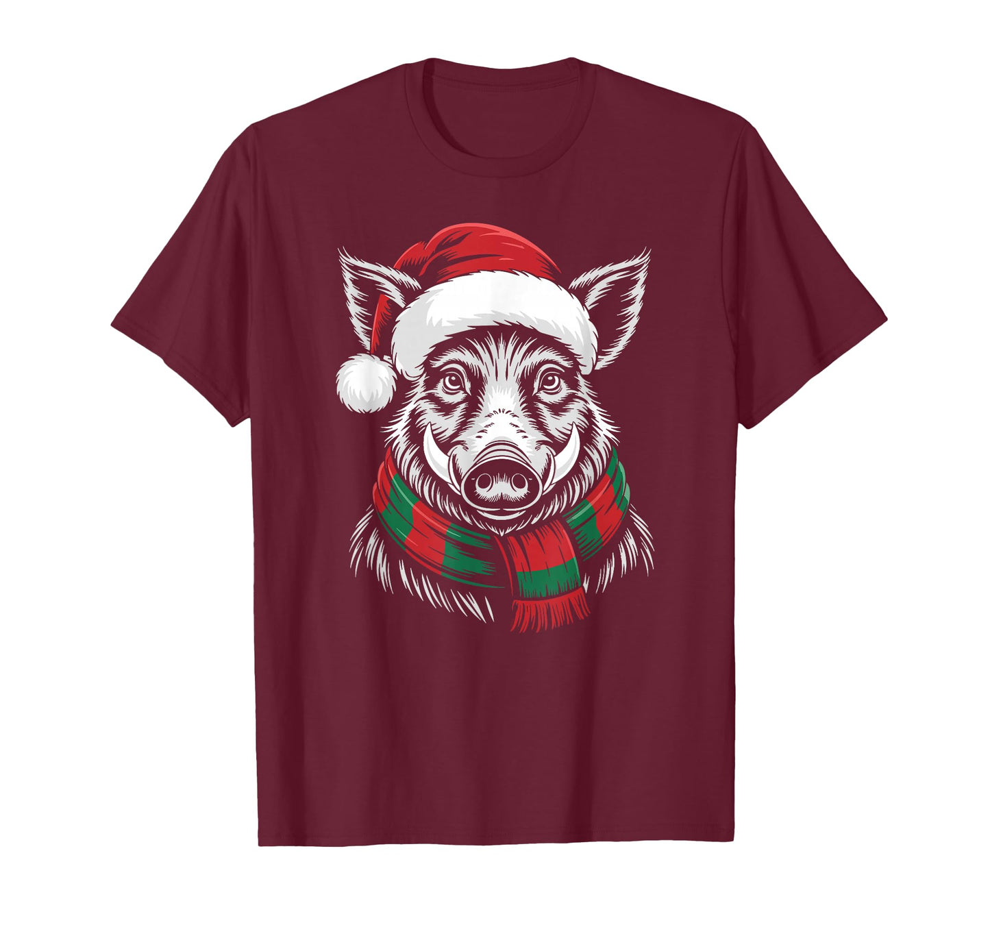 Boar Xmas Santa Hat Scarf Christmas Costume T-Shirt