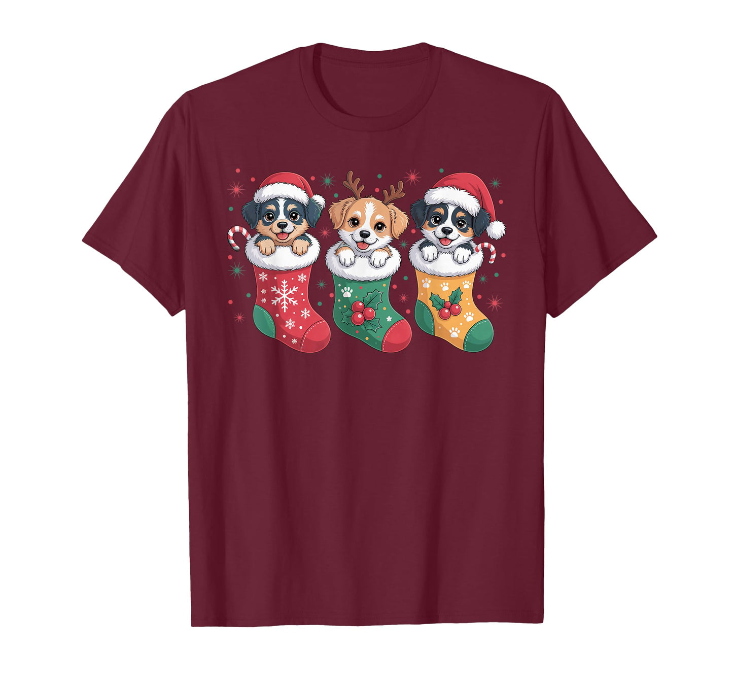Cute Dog Christmas Pajama Santa Hat Xmas Men Women Boys Kids T-Shirt
