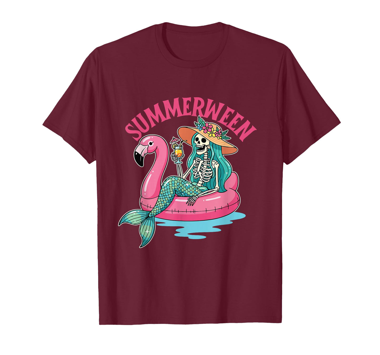 Summerween - Mermaid Skeleton Spooky Halloween Costume T-Shirt