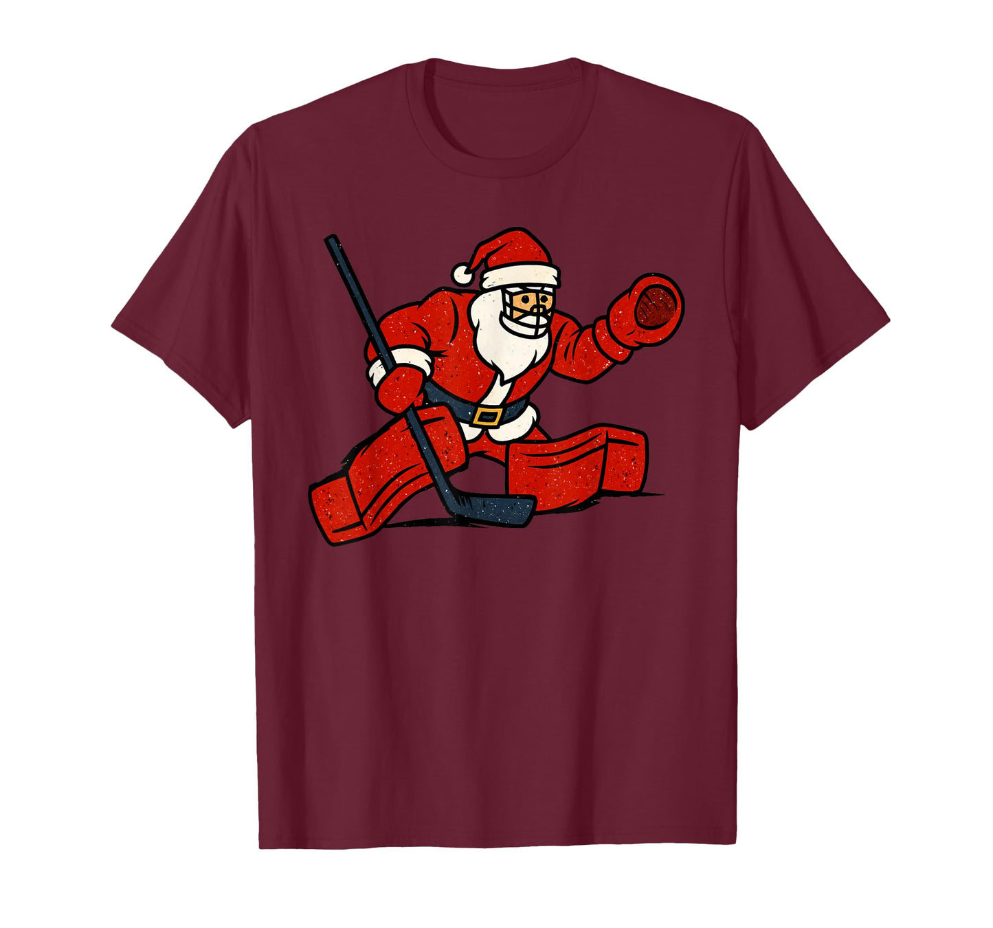 Santa Playing Hockey Goalie Christmas Vintage Funny Xmas T-Shirt
