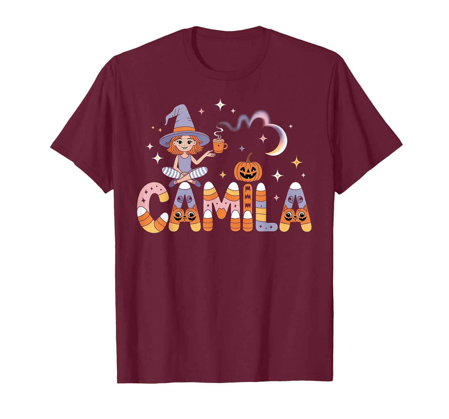 Camila Witch Candy Corn Cat Halloween Women and Girls T-Shirt