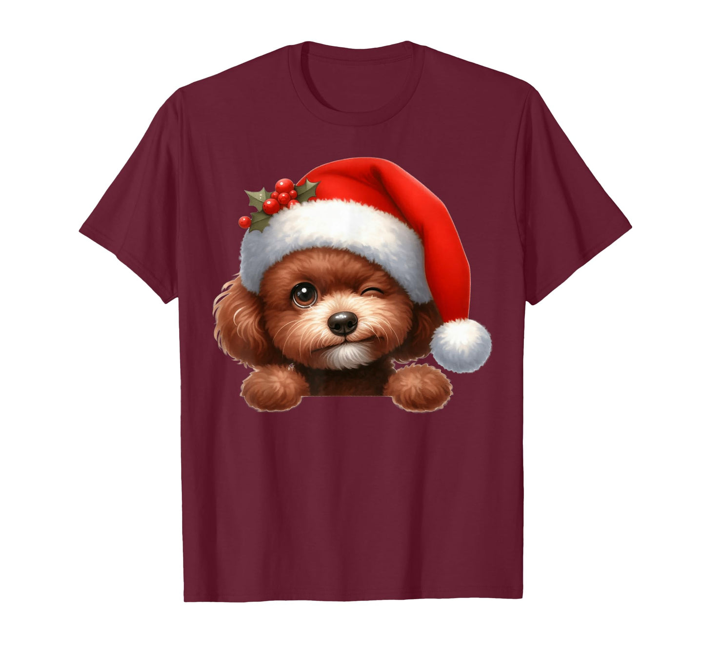 Golden Poodle Dog Christmas Santa Hat Dog Mom Dad T-Shirt