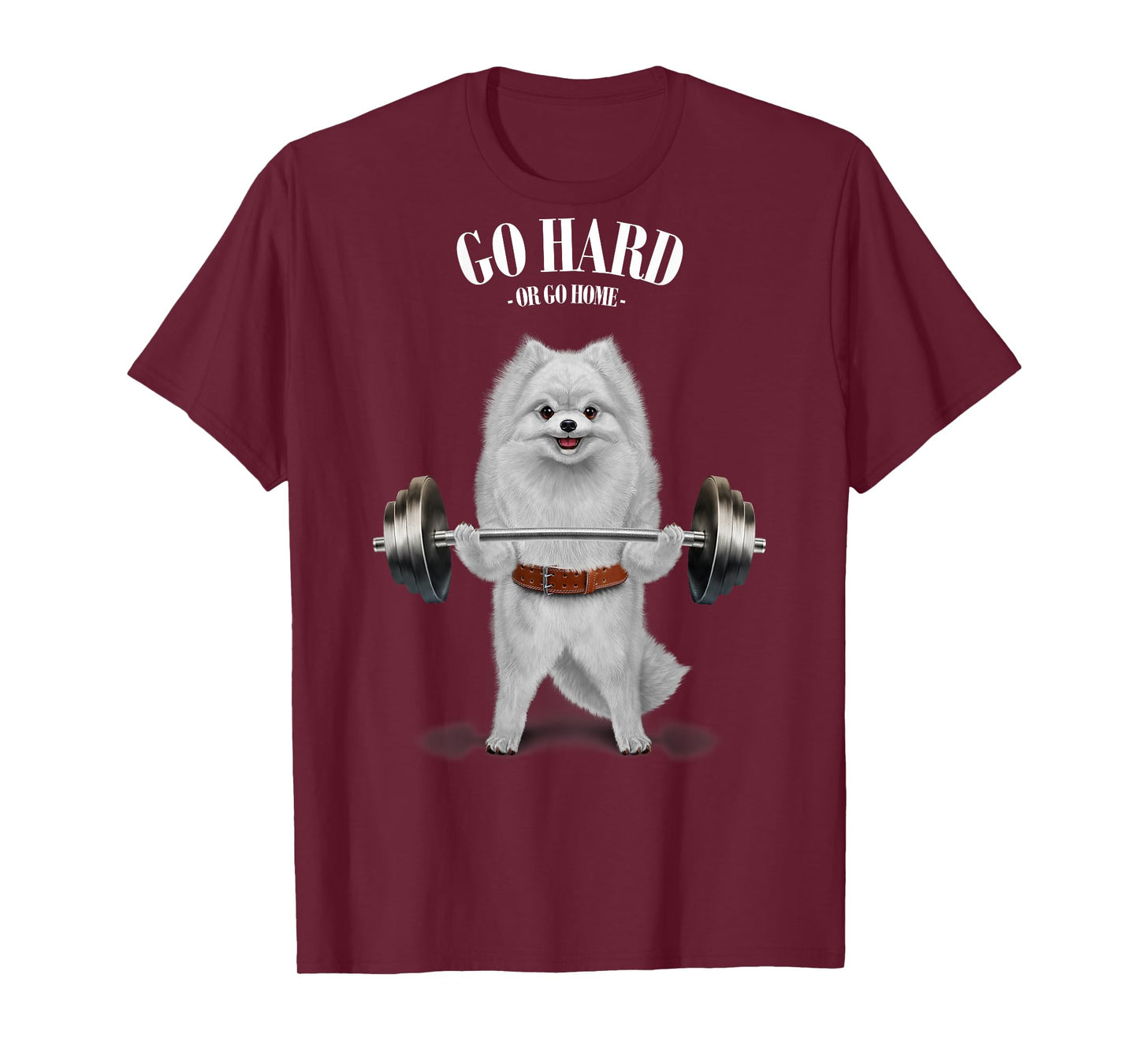 Fox Republic Design Unisex-Adults & Kids Black Cotton 100% Short Sleeve T-Shirt Small Classic Fit Crew Neck Modern Cartoon Dog T-Shirt White Pomeranian Dog Weightlifting in Fitness Gym T-Shirt