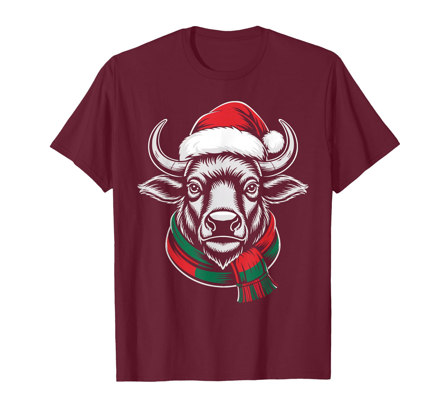 Buffalo Xmas Santa Hat Scarf Christmas Costume T-Shirt