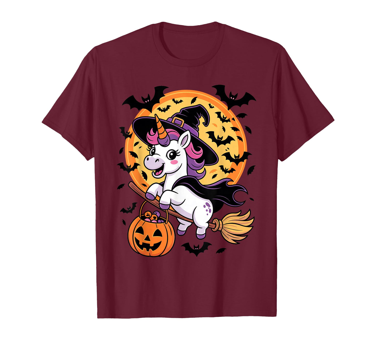 Unicorn Witch Jack-o-Lantern Candy Bucket Halloween Costume T-Shirt