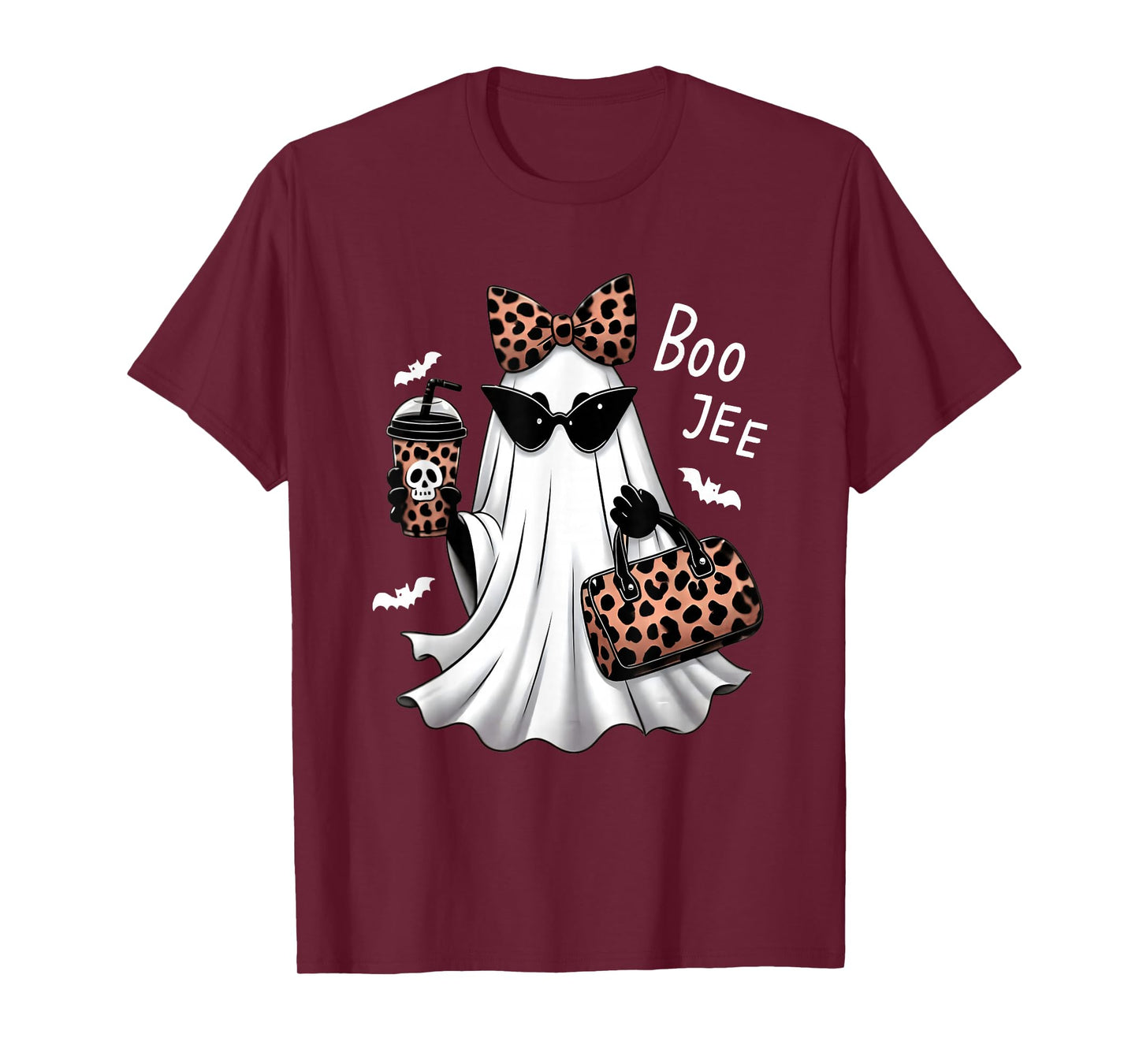 Coquette Leopard Ghost Coffee Boo-JEE Halloween Boujee Ghost T-Shirt