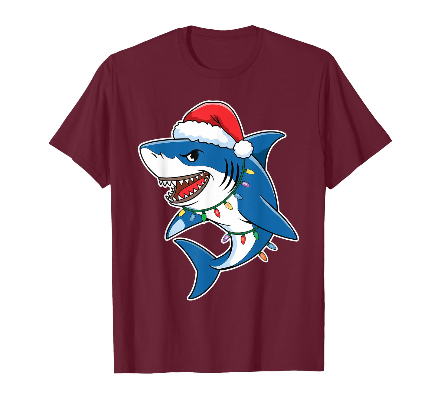 Santa Shark Christmas Lights Sharkmas Tree Xmas Boys Men Tee T-Shirt
