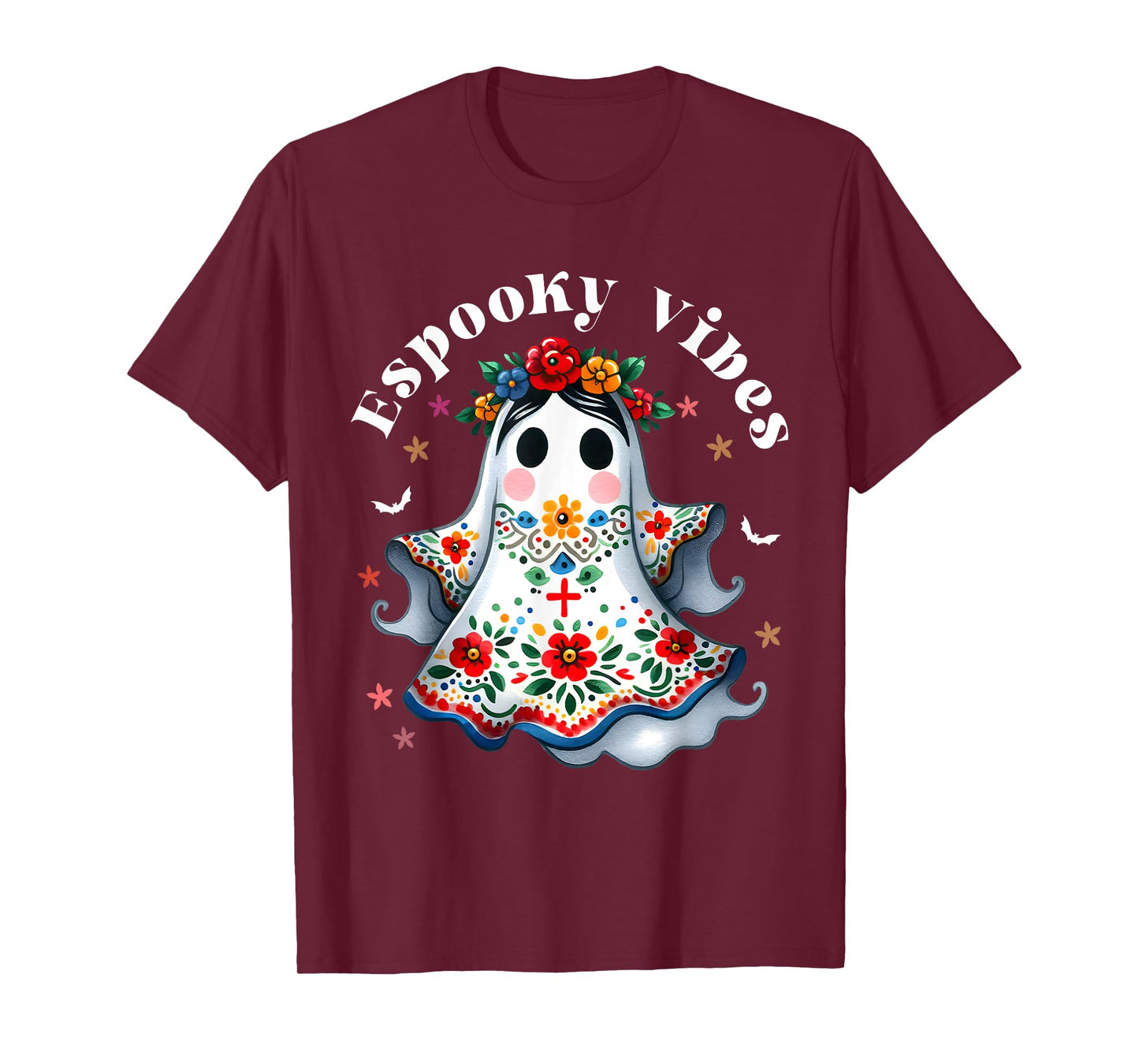 Espooky Vibes Mexican Ghost Flowers Halloween Boo T-Shirt