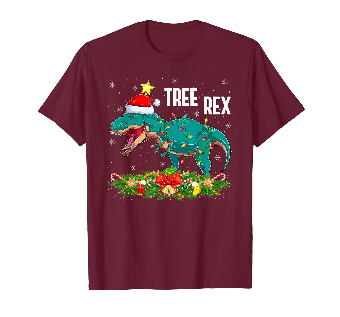 Dinosaur Tree Rex Christmas Lights Pajamas Men Boys Xmas T-Shirt