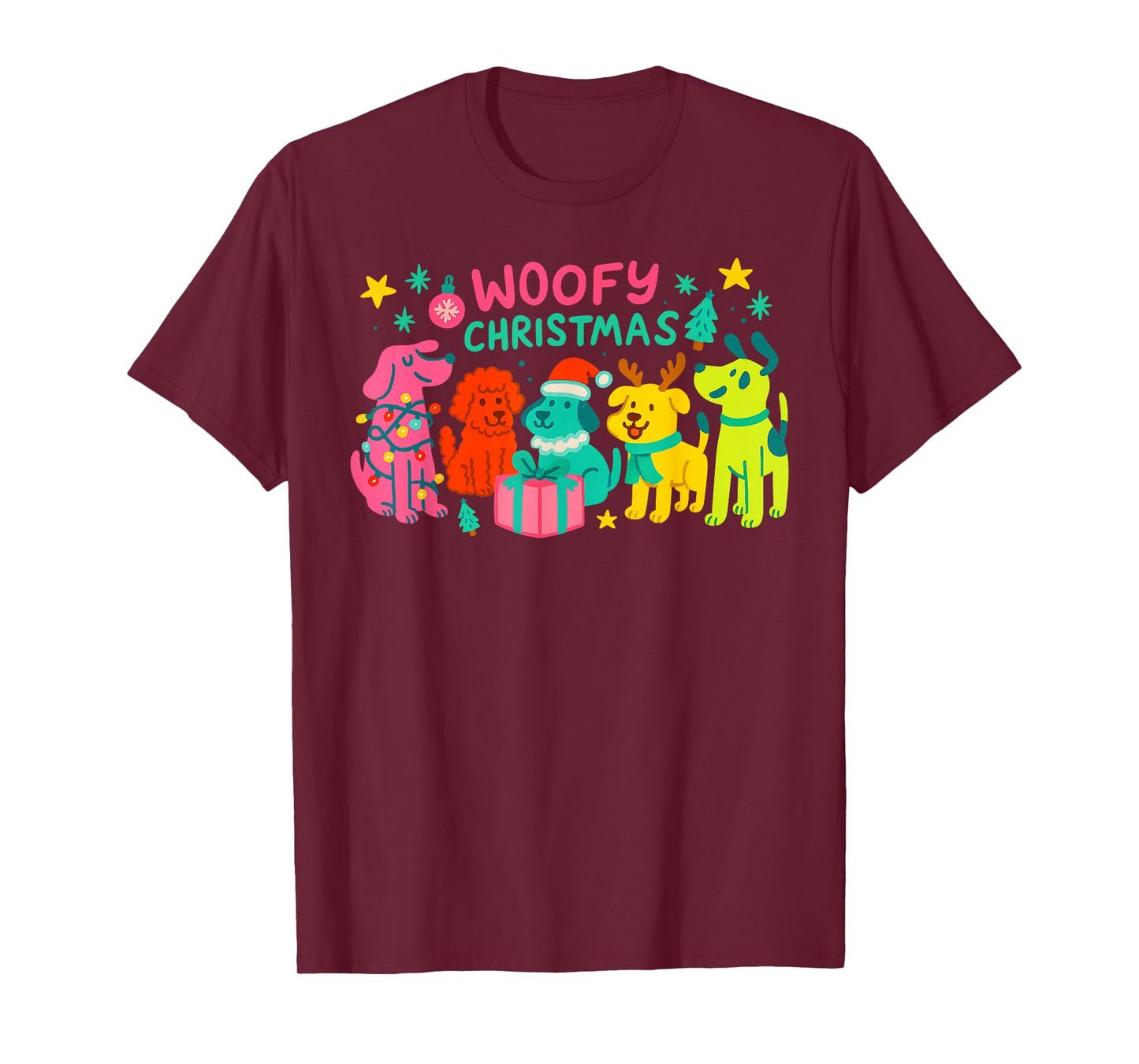 Woofmas Christmas Dogs Santa Hat Lights Reindeer Dog Mom T-Shirt