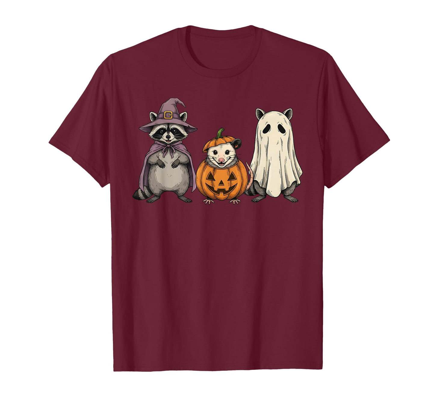 Spooky Ghost Opossum Raccoon Rat Pumpkin Halloween T-Shirt