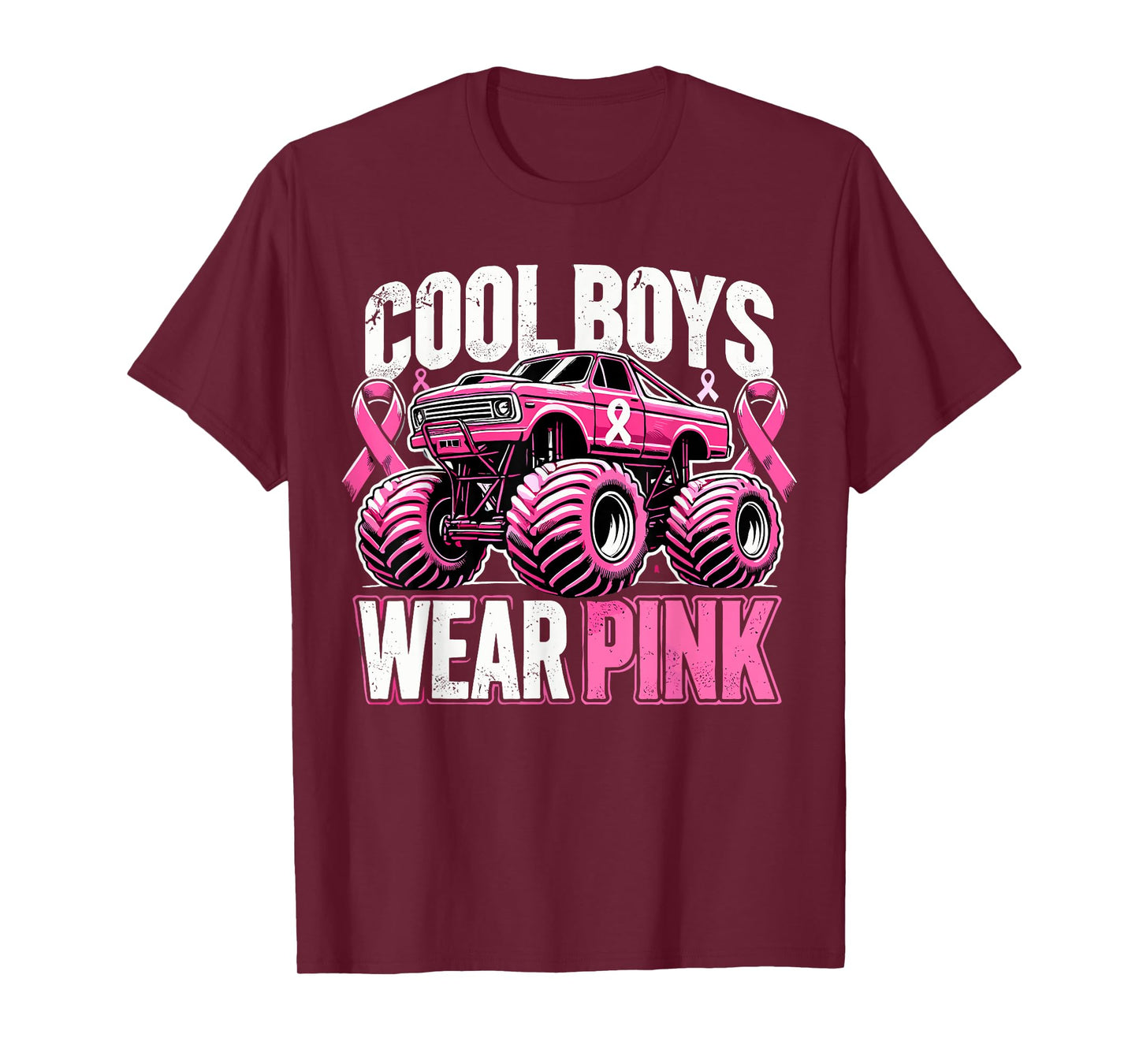 Monster Truck Breast Cancer Awareness Cool Boys Wear Pink T-Shirt