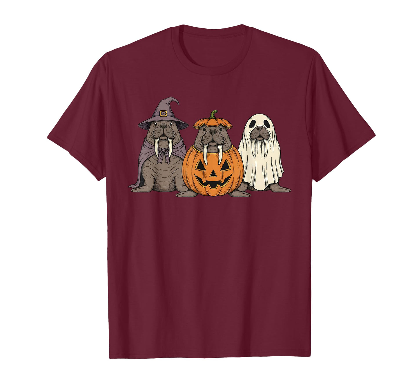 Spooky Ghost Walrus Lover Pumpkin Halloween T-Shirt