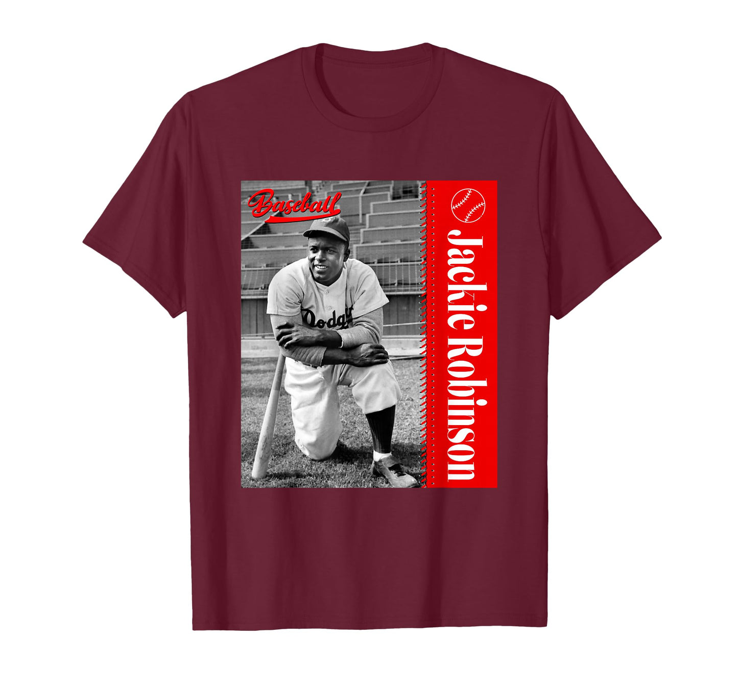 Baseball Freaks Jackie Robinson Baseball Theme T-Shirt - Black, Small, Unisex-Adults, Short Sleeve, T-Shirt