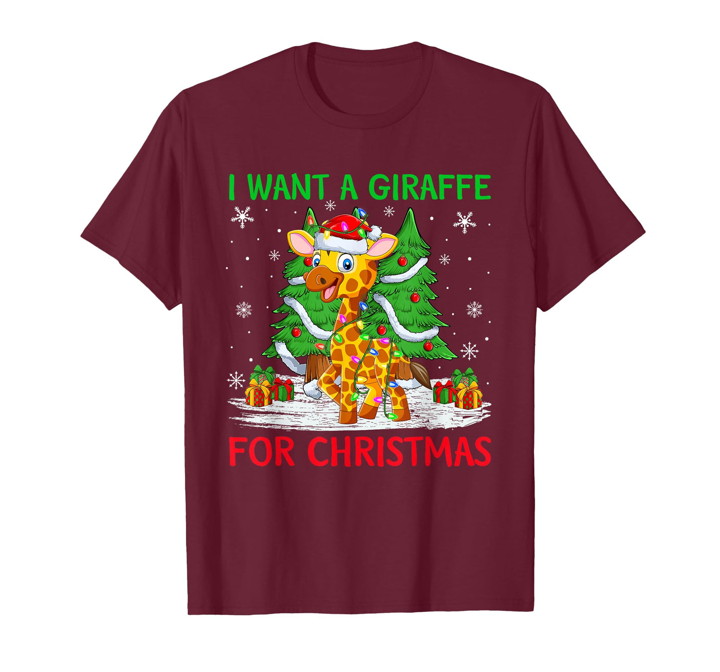 I Want A Giraffe for Christmas Cute Giraffe Xmas Boys Girls T-Shirt