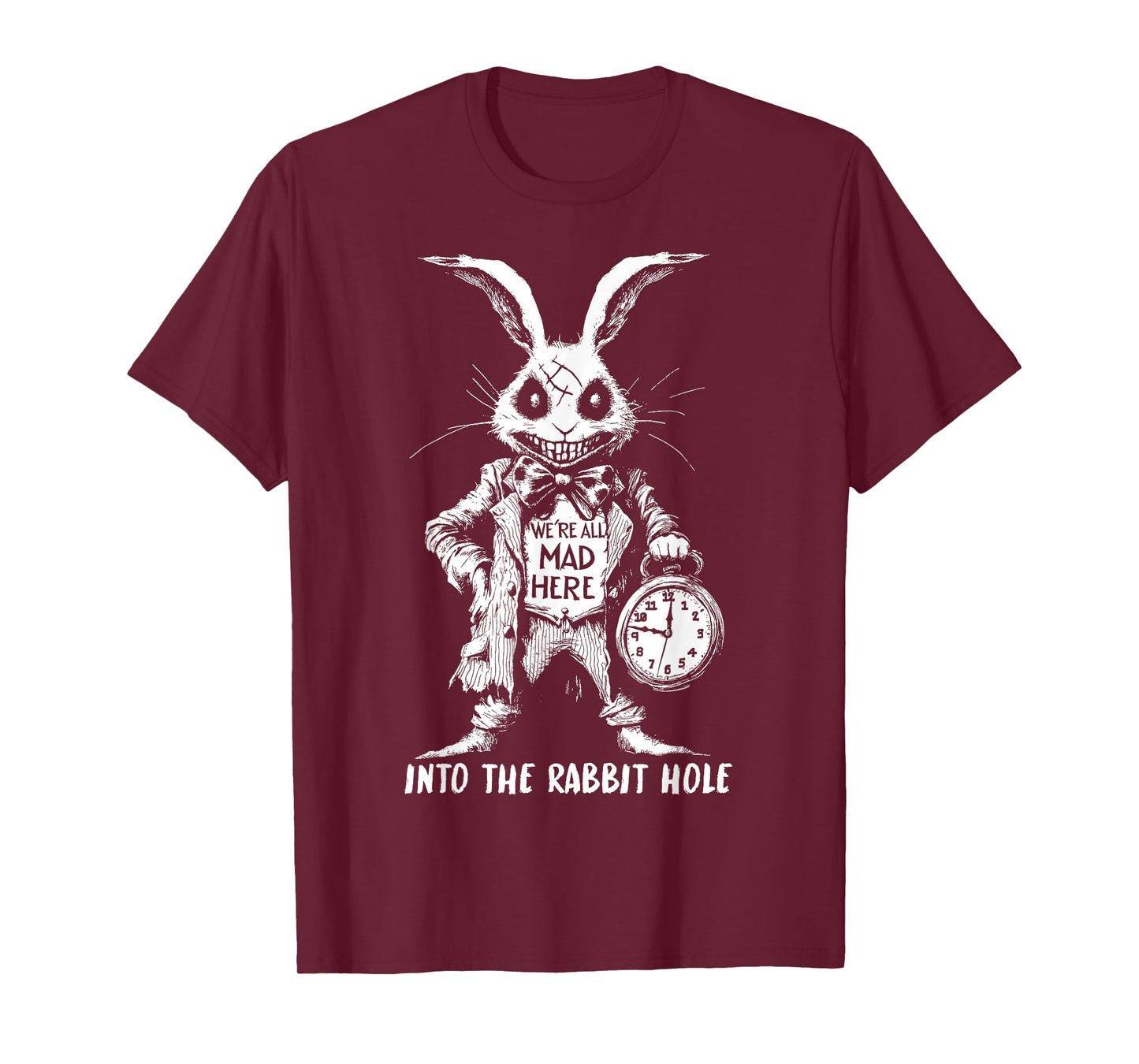 The Creepy White Rabbit in Wonderland Horror Fantasy Art T-Shirt