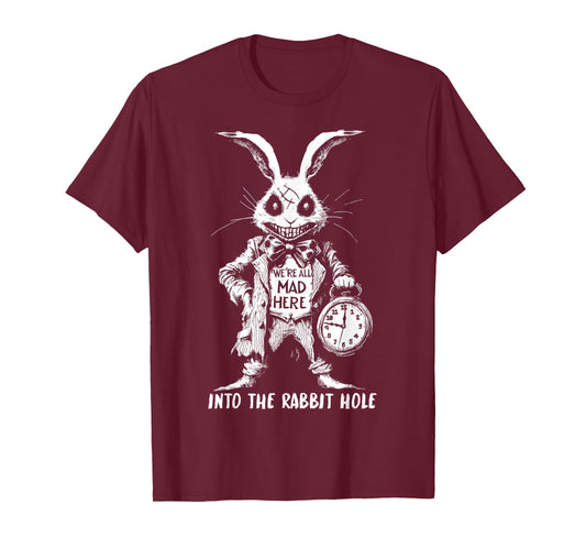 The Creepy White Rabbit in Wonderland Horror Fantasy Art T-Shirt