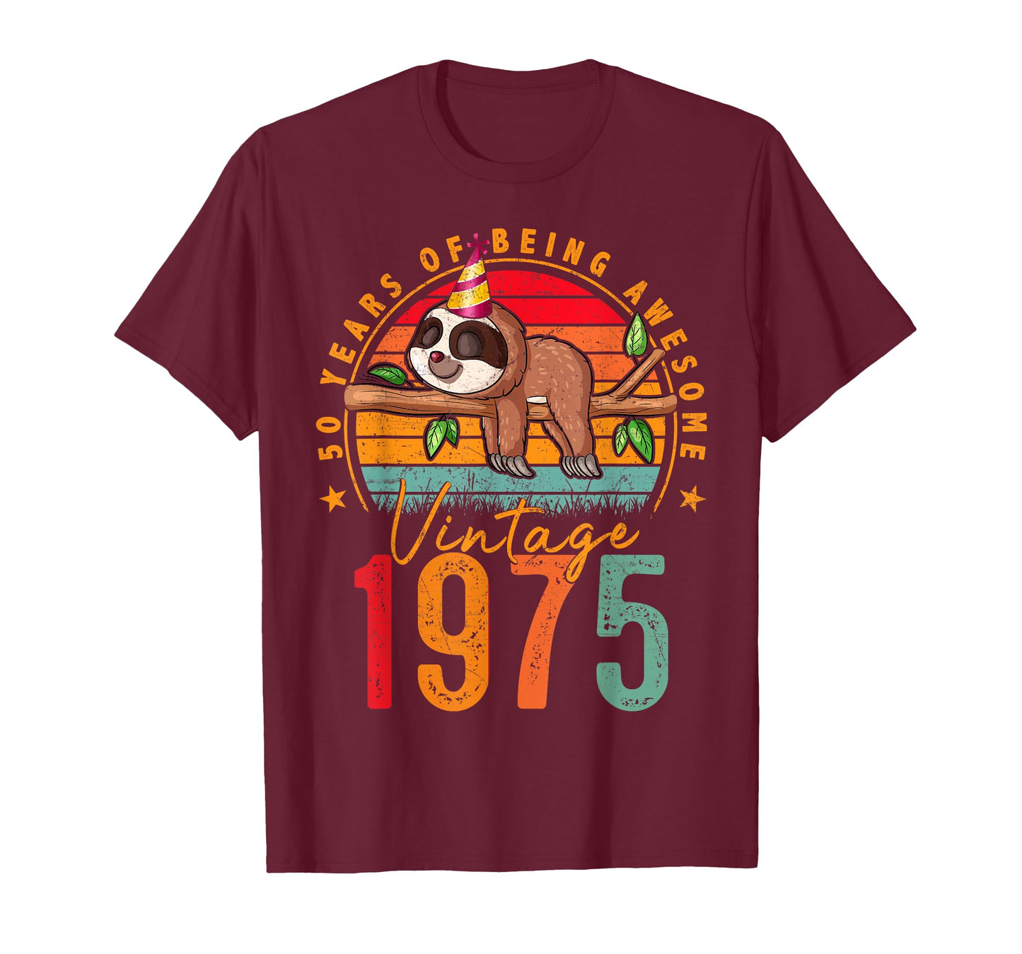 50 Year Old Gifts Vintage 1975 Sloth 50th Birthday Mens T-Shirt