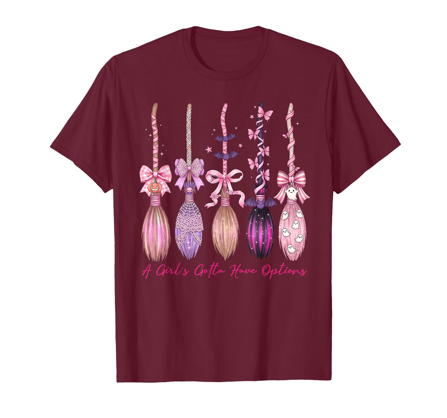 Cute Preppy Halloween A Girls Gotta Have Options Witch Broom T-Shirt