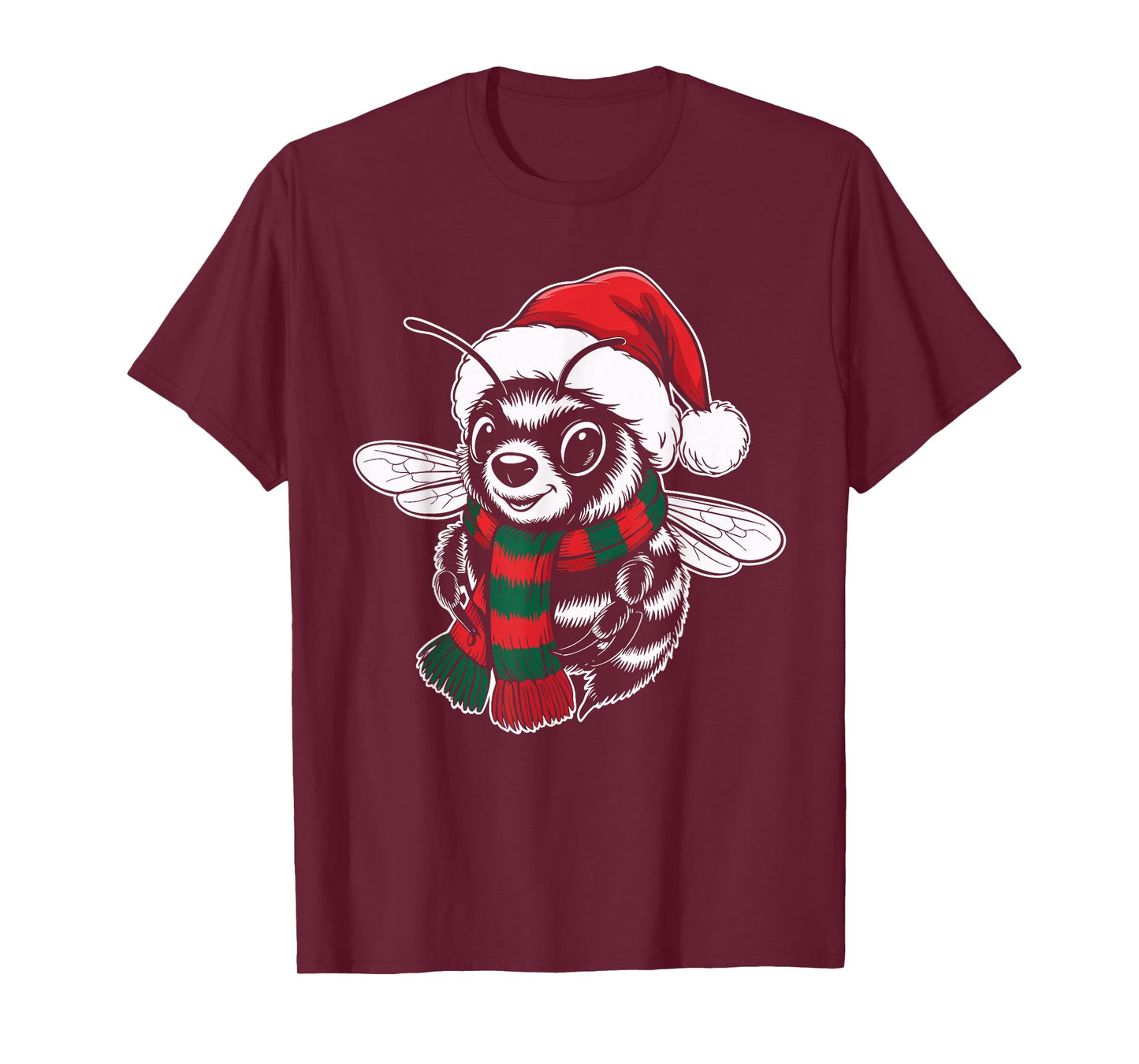 Bee Xmas Santa Hat Scarf Christmas Costume T-Shirt