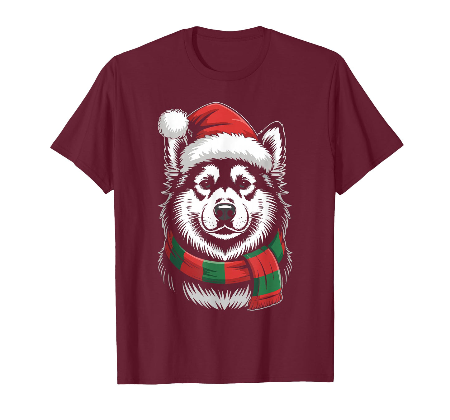 Alaskan Malamute Dog Xmas Santa Hat Scarf Christmas Costume T-Shirt