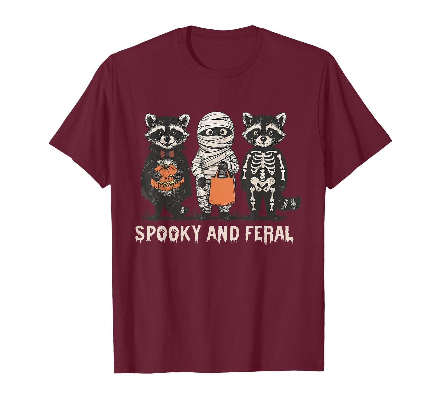 Spooky and Feral Raccoon Halloween Raccoon Ghost Trash Panda T-Shirt