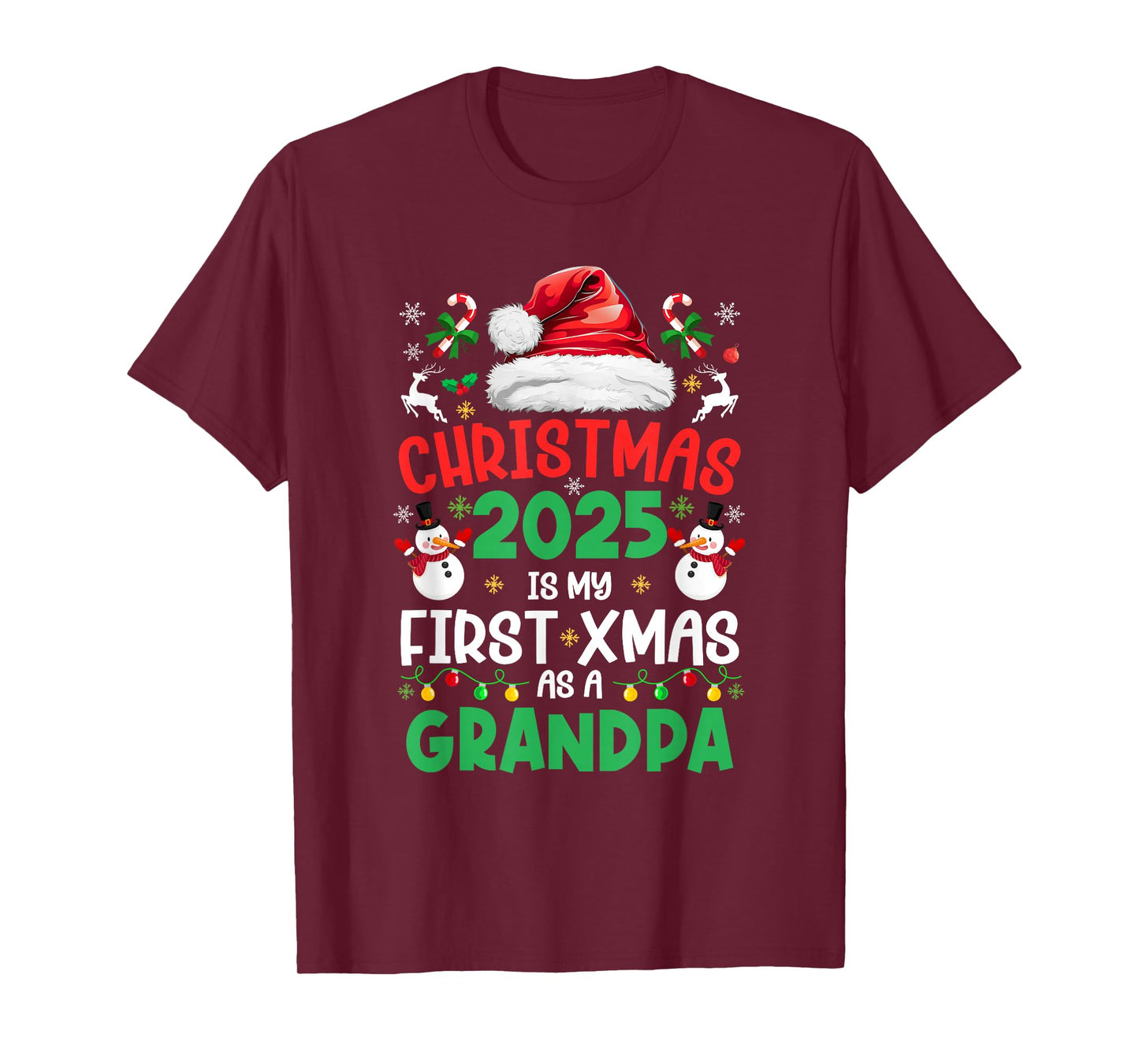 Funny Christmas 2025 is My First Xmas As A Grandpa Family T-Shirt